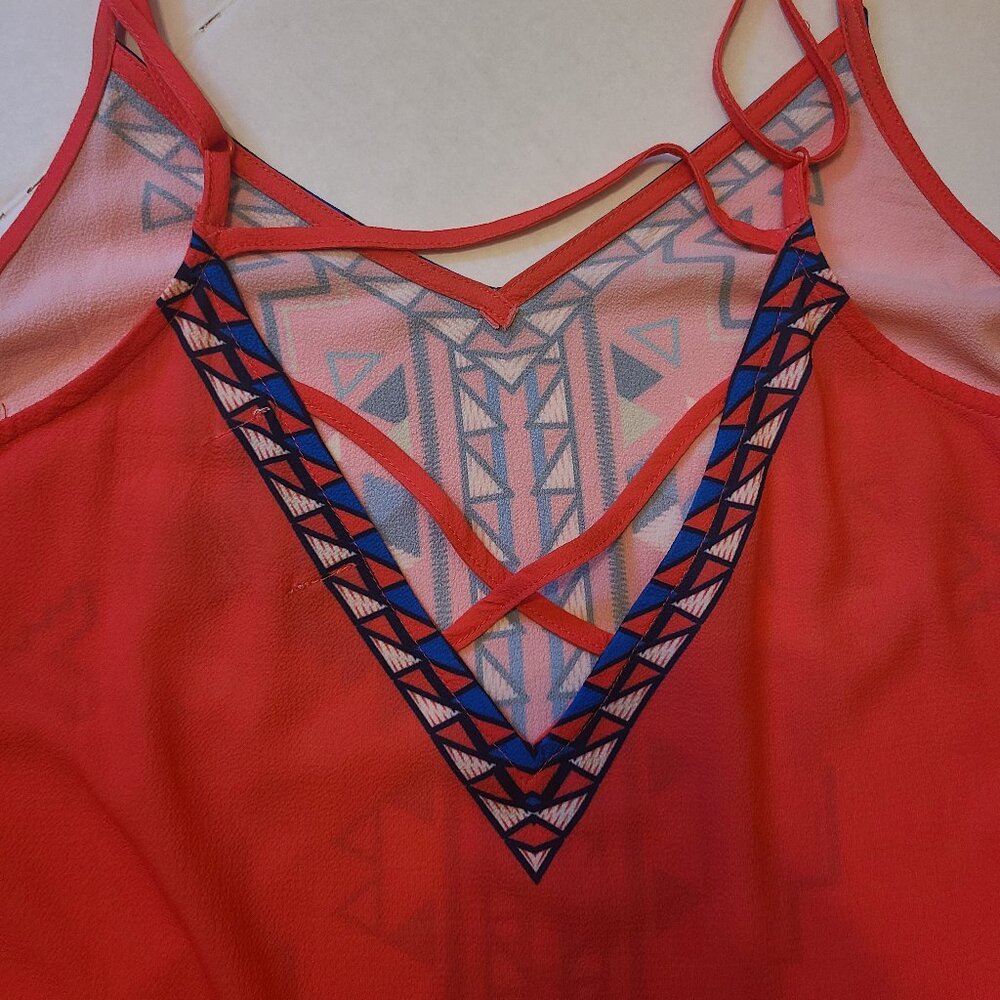 Flying Tomato Aztec Tribal Print Orange Slip Dress – Size L - Picture 6 of 7